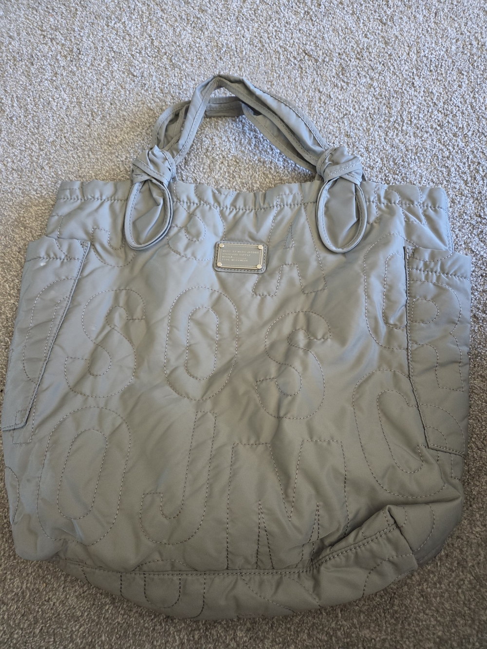 Marc JACOBS Quilted Light Gray Tote with Knotted Top Handles